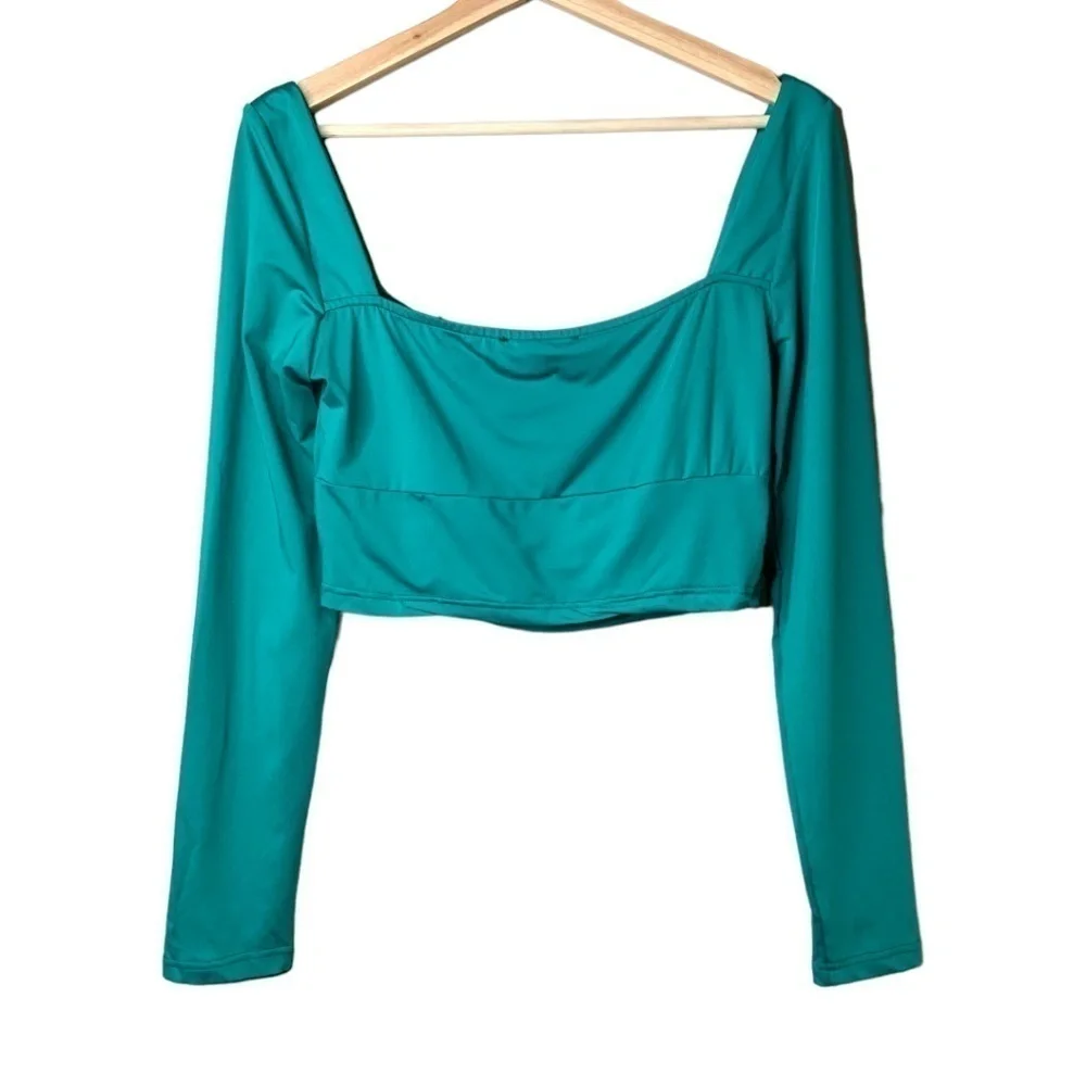 Cider Teal Long Sleeve Crop Top​​​ - Picture 2 of 5